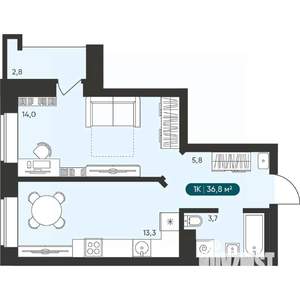 1-к квартира, вторичка, 37м2, 16/25 этаж