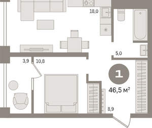 1-к квартира, вторичка, 47м2, 6/30 этаж