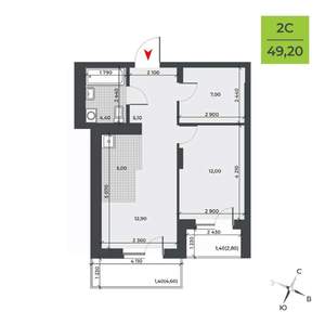 2-к квартира, строящийся дом, 49м2, 14/21 этаж