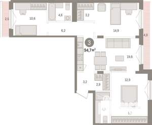 3-к квартира, вторичка, 95м2, 8/9 этаж