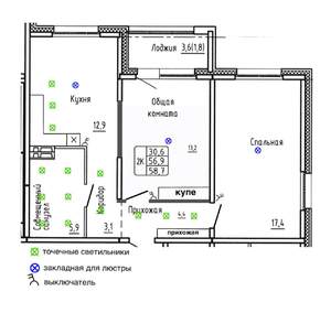 2-к квартира, вторичка, 59м2, 3/17 этаж