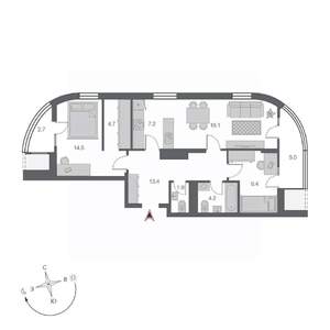 3-к квартира, строящийся дом, 81м2, 6/24 этаж
