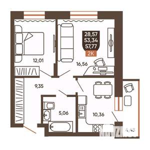 2-к квартира, вторичка, 58м2, 14/19 этаж
