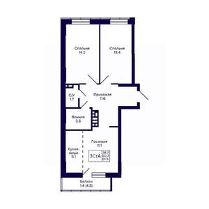 3-к квартира, вторичка, 62м2, 2/15 этаж