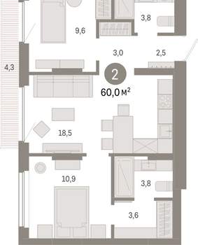 2-к квартира, вторичка, 60м2, 7/12 этаж