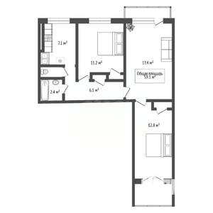 3-к квартира, вторичка, 59м2, 2/9 этаж