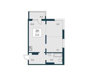 2-к квартира, вторичка, 53м2, 6/17 этаж