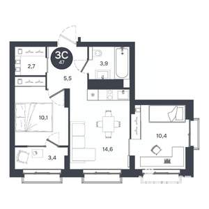 3-к квартира, вторичка, 47м2, 14/17 этаж