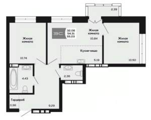 2-к квартира, вторичка, 54м2, 11/25 этаж