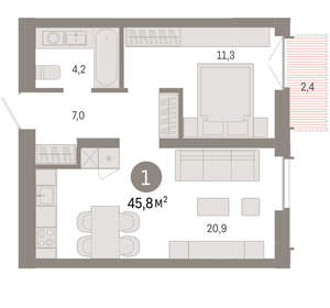 1-к квартира, вторичка, 46м2, 5/23 этаж