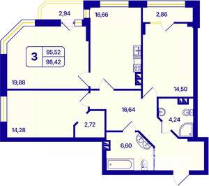 3-к квартира, вторичка, 98м2, 10/26 этаж