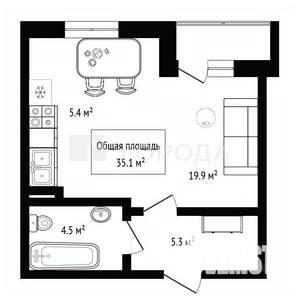 1-к квартира, вторичка, 35м2, 10/25 этаж