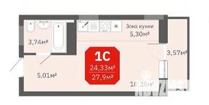 Студия квартира, строящийся дом, 24м2, 13/17 этаж