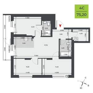 4-к квартира, вторичка, 75м2, 2/21 этаж