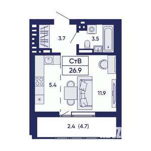 Студия квартира, вторичка, 27м2, 3/14 этаж