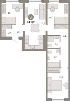 3-к квартира, вторичка, 85м2, 6/17 этаж