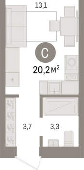 Студия квартира, вторичка, 20м2, 4/15 этаж