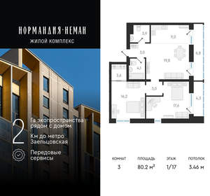 3-к квартира, вторичка, 80м2, 1/18 этаж