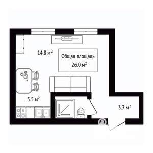 Студия квартира, вторичка, 26м2, 4/6 этаж
