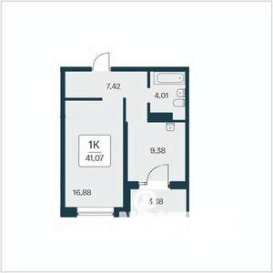 1-к квартира, вторичка, 41м2, 3/25 этаж