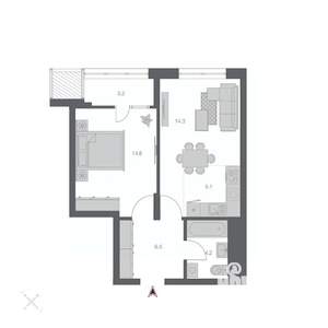 2-к квартира, строящийся дом, 48м2, 8/24 этаж