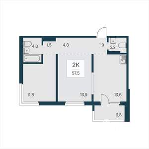2-к квартира, вторичка, 58м2, 3/17 этаж