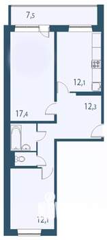2-к квартира, строящийся дом, 63м2, 12/17 этаж