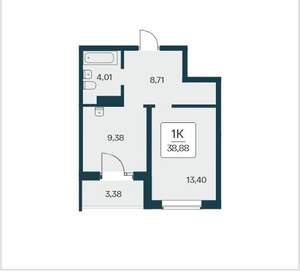 1-к квартира, вторичка, 39м2, 2/25 этаж