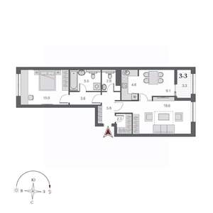 2-к квартира, строящийся дом, 68м2, 9/21 этаж