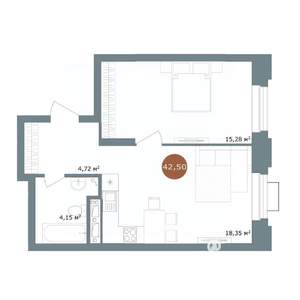 1-к квартира, вторичка, 43м2, 3/15 этаж