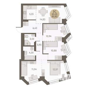 5-к квартира, вторичка, 86м2, 28/31 этаж