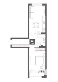 2-к квартира, вторичка, 56м2, 9/19 этаж