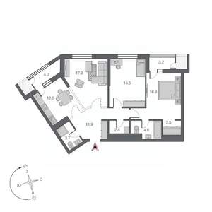 3-к квартира, строящийся дом, 95м2, 13/24 этаж