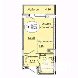 Студия квартира, строящийся дом, 28м2, 22/25 этаж