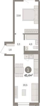 1-к квартира, вторичка, 45м2, 3/15 этаж