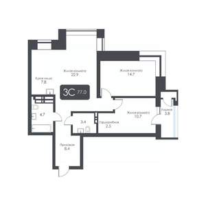 3-к квартира, вторичка, 77м2, 27/30 этаж