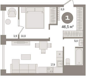 1-к квартира, вторичка, 47м2, 6/30 этаж