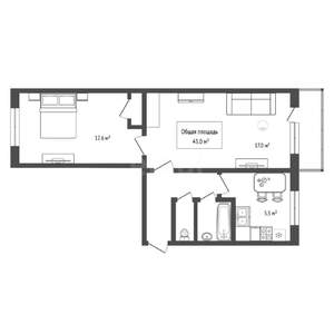 2-к квартира, вторичка, 43м2, 4/5 этаж