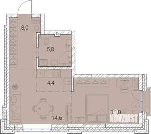 2-к квартира, вторичка, 50м2, 3/25 этаж
