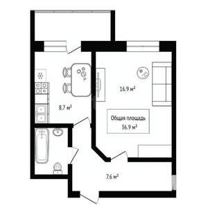 1-к квартира, вторичка, 37м2, 5/10 этаж