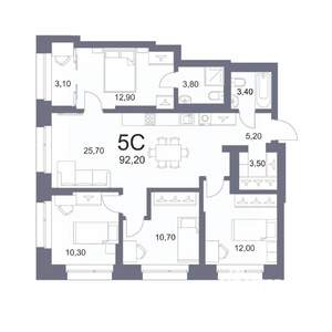 5-к квартира, вторичка, 92м2, 10/25 этаж