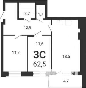 2-к квартира, вторичка, 60м2, 5/14 этаж