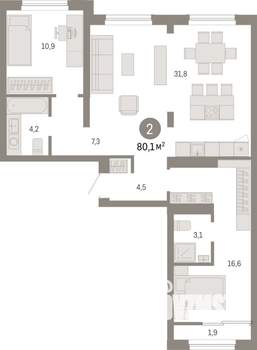 2-к квартира, вторичка, 80м2, 8/8 этаж