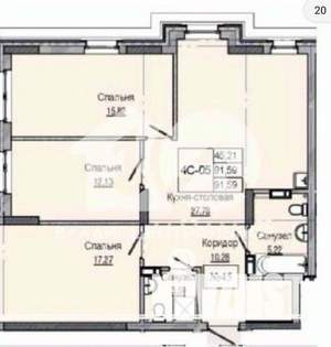 4-к квартира, вторичка, 91м2, 6/26 этаж