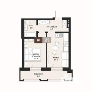 1-к квартира, вторичка, 38м2, 5/22 этаж