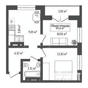 2-к квартира, вторичка, 46м2, 15/25 этаж