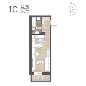 Студия квартира, вторичка, 27м2, 7/17 этаж