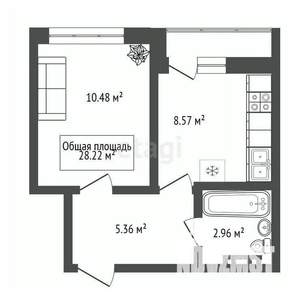 1-к квартира, вторичка, 28м2, 7/11 этаж
