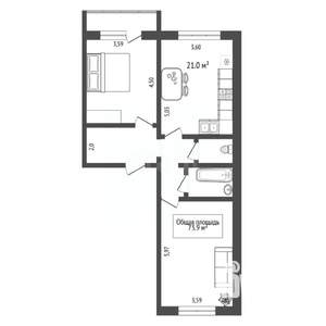 2-к квартира, вторичка, 74м2, 12/17 этаж