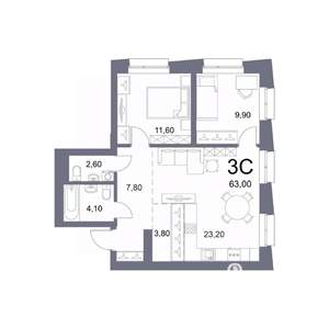 3-к квартира, вторичка, 63м2, 12/25 этаж